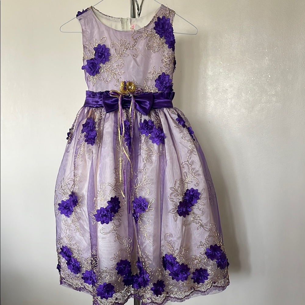 PRINCESS Kloset Lilac & Purple, Floral  Embellished Girls' Party Dress sz 8”
